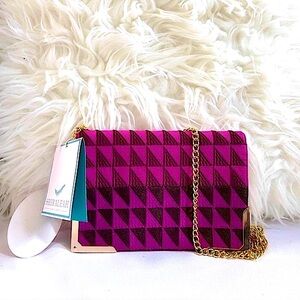 NWT Anthropologie Shiraleah Magenta Faux Suede‎ Embroidered Trina Crossb…